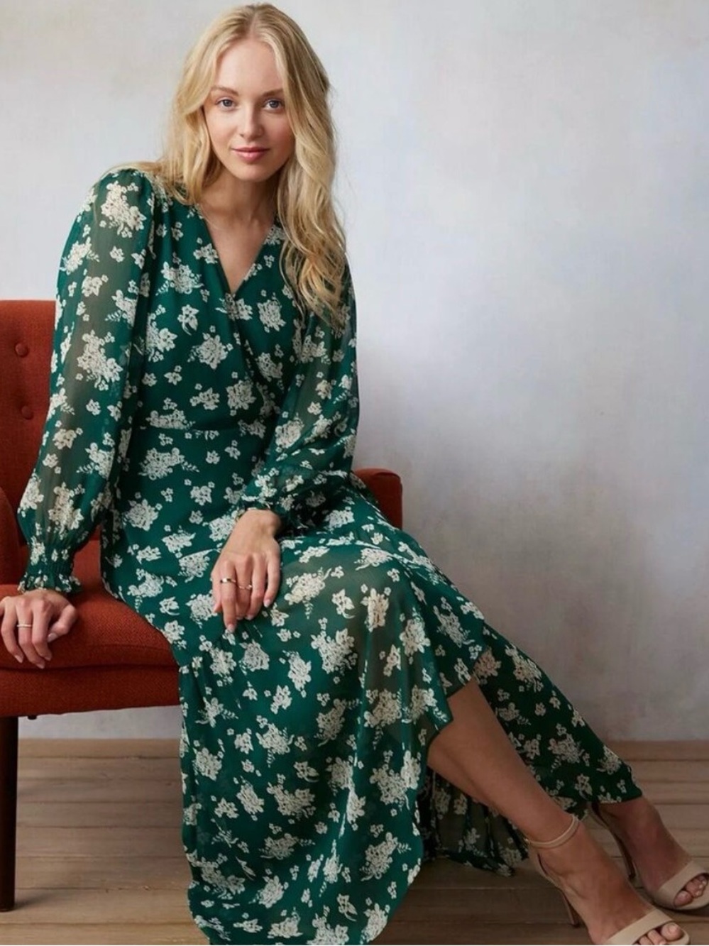 LC Lauren Conrad Green Floral Wrap Dress